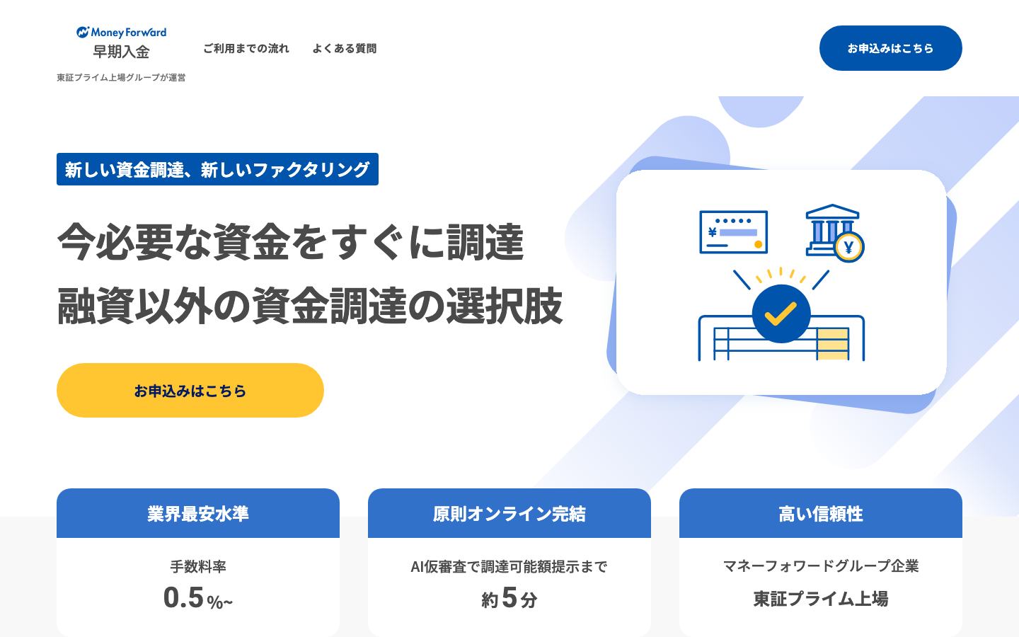 マネーフォワードアーリーペイメントの公式サイトのトップ画面