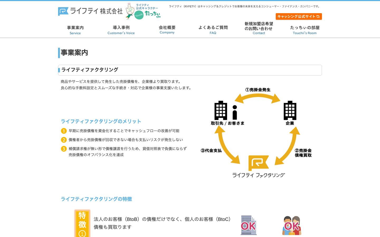 ライフティの公式サイトのトップ画面