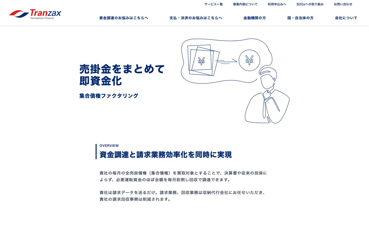Tranzaxの公式サイトのトップ画面